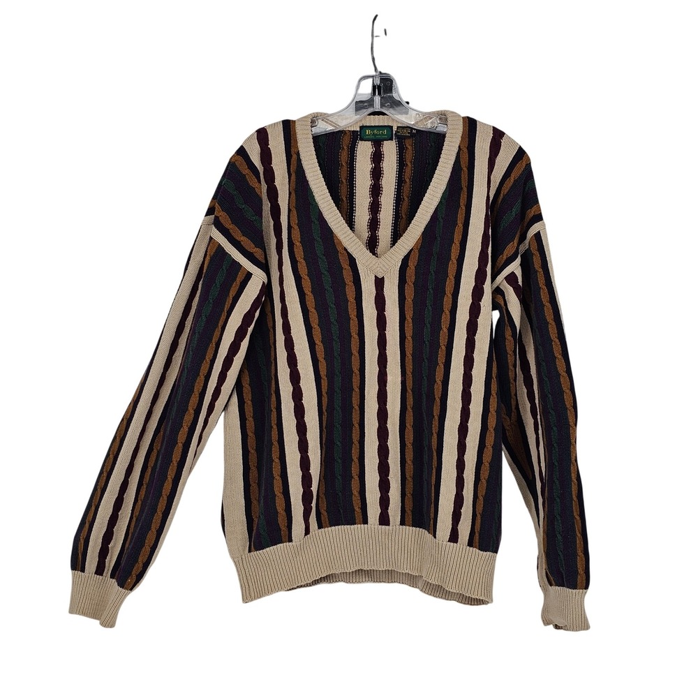 Byford V-Neck Sweater M Multicolor Vintage Cable Knit Grandpacore 90s Retro